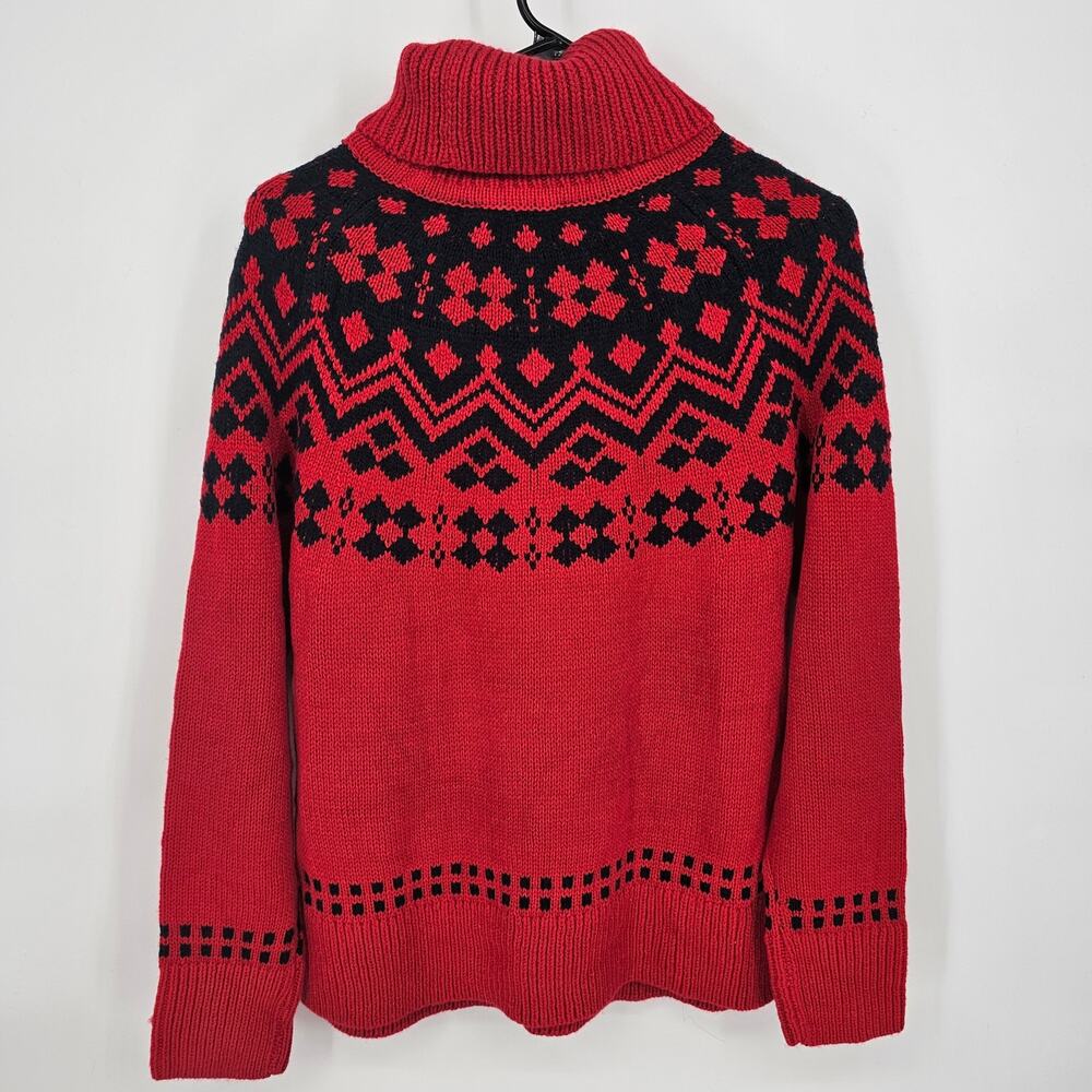 Tommy Hilfiger Red Black Fair Isle Knit Ski Winter Turtleneck Sweater S Holiday - Picture 3 of 8